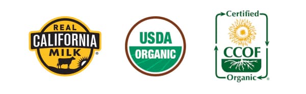Real California Milk, USDA Organic and Certified CCOF Organic seals